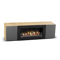 Тумба под ТВ с биокамином SteelHeat LIVORNO IMPULSE 140 см (корпус дуб Сонома / фасады Гротто Гранит)