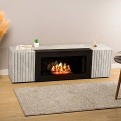 Тумба под ТВ с биокамином SteelHeat IMOLA IMPULSE 140 см (корпус Серый бетон / фасады Мрамор)