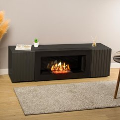 Тумба под ТВ с биокамином SteelHeat IMOLA IMPULSE 140 см (корпус черный / фасады черный)