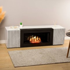 Тумба под ТВ с биокамином SteelHeat IMOLA IMPULSE 140 см (корпус белый / фасады серый бетон)